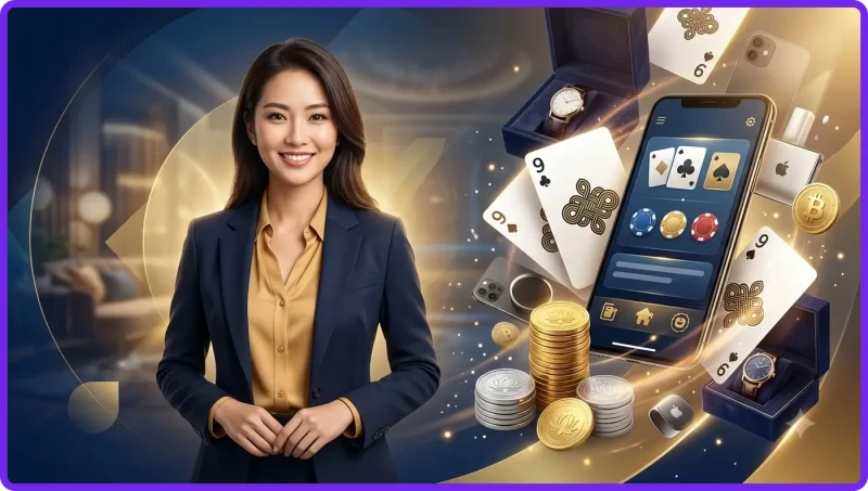 Ba lá bài A, 7, 2 tạo thành bài cào 9 nút trên bàn casino sang trọng