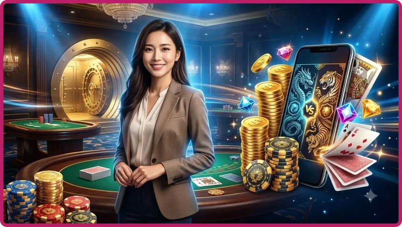 Luật chơi bài rồng hổ cơ bản - dealer chia bài cho cửa Rồng và Hổ