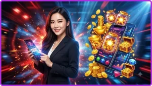 Người chơi đang tìm hiểu kinh nghiệm chơi nổ hũ trên điện thoại trước máy slot